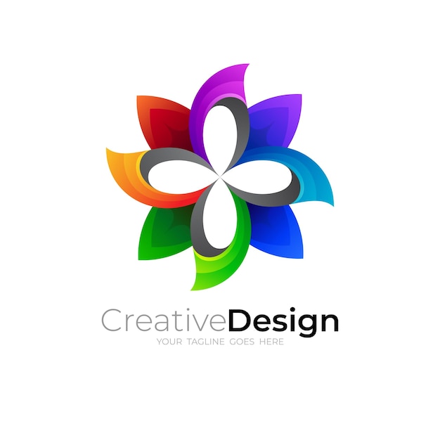 Simple flower icon, 3d colorful and modern logos