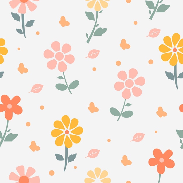 Simple flower spring seamless pattern. Vector illustration. Spring collection. Design for textile, w