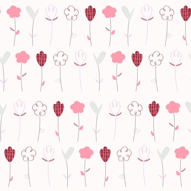 Simple flower vector pattern Botanical wrapping paper Botanical textile design Pink background