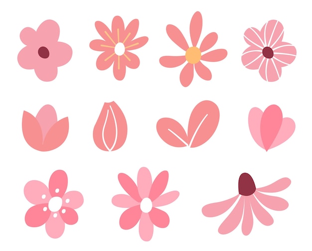 Simple Flower Vector Set on White Isolated Background Flat Vector Illustration of flower