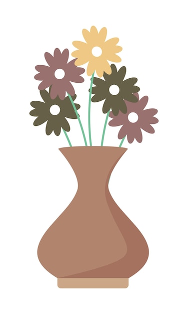 Vector simple flowers in brown vase semi flat color vector object