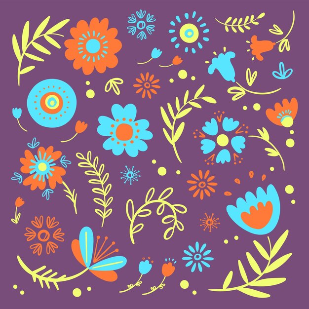 Vector simple flowers floral folk style packaging vector sketch