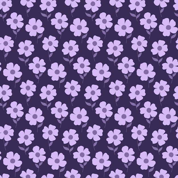 Simple flowers with leaves Seamless floral pattern