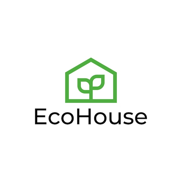 Vettore semplice foglia fresca e casa per il design del logo di coltivazione di piante da fattoria eco-verde