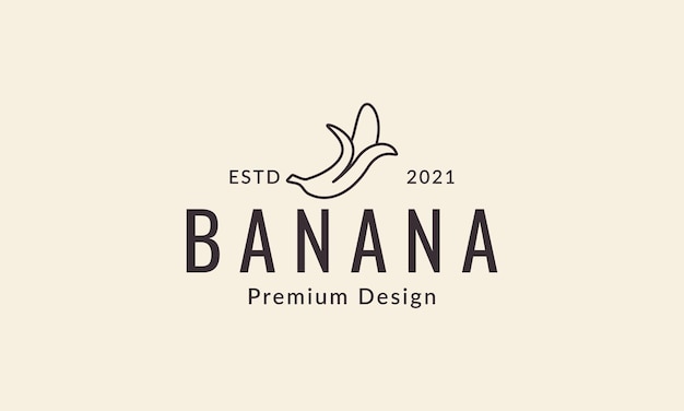 Простой фруктовый банан с открытыми линиями логотип дизайн векторной иконки символ иллюстрации
