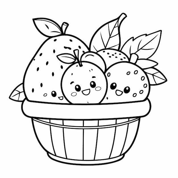 Vector simple fruit basket drawing illustration for kids page