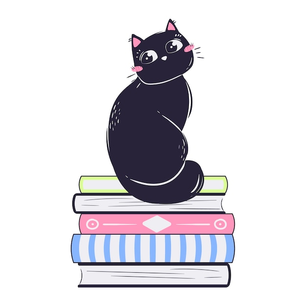 Simple funny cat sits on a stack of books