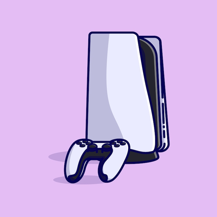 Vector simple game console and controller playstation 5 cartoon vector illustration collection of game