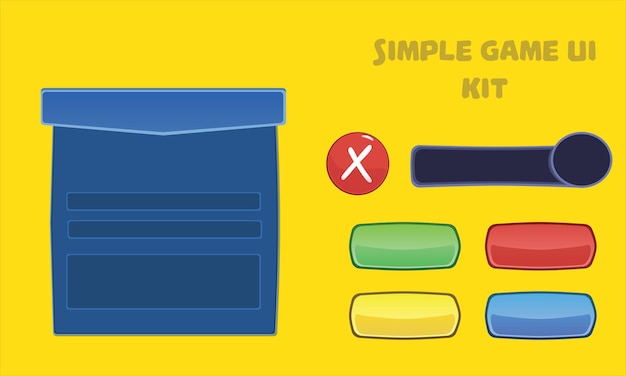 Vector simple game ui kit buttons and popup