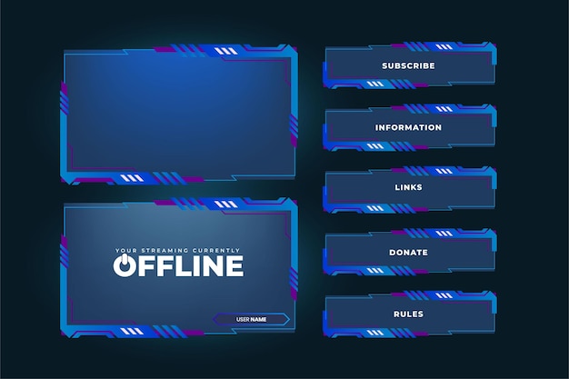 Simple gaming screen panel and overlay design with offline screen vector Live streaming overlay and broadcast border design with blue color Online user interface vector with abstract shapes