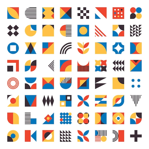 Simple geometric bauhaus inspired elements Minimal modern abstract shapes Abstract retro tiles