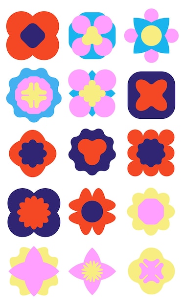 Vector simple geometric flower elements set