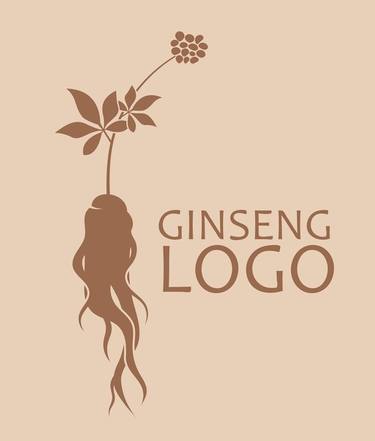 Simple ginseng logo. Asian traditional medicine. Brown tone.