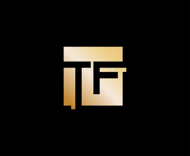 Simple Gold Letter TF Logo Design Template