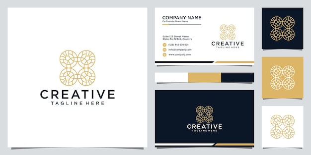 Простой дизайн логотипа golden beauty floral flower и шаблон визитной карточки