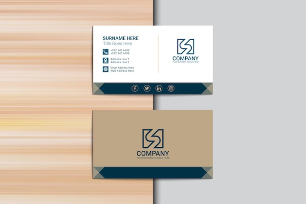 Simple golden and blue horizontal business card design