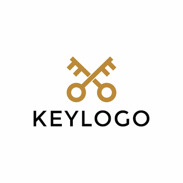 Simple Golden Crossed Key Logo Design Template