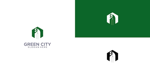 Simple green city logo design with modern concept green house logo premium vector