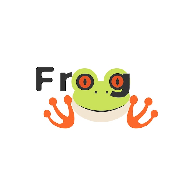 Vettore logo semplice dell'illustrazione di vettore della rana verde con la scrittura della rana