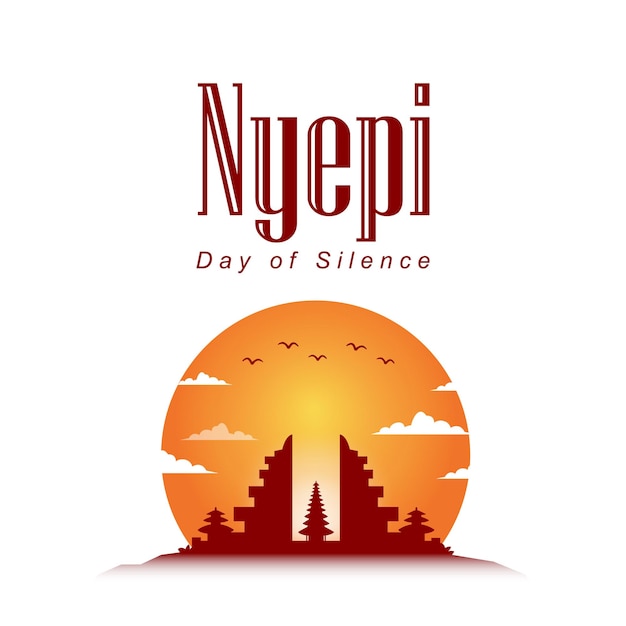 Vector simple greetings for nyepi day of silence with the text above