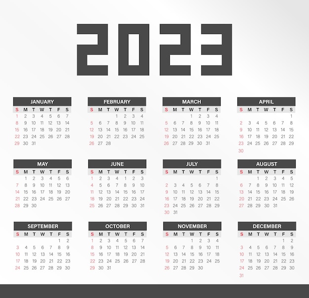 Vettore semplice modello di calendario del nuovo anno grigio 2023