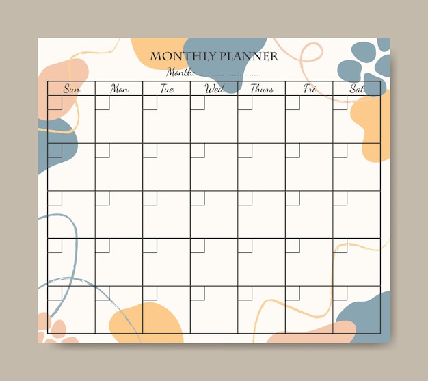 Vector simple hand drawn abstract monthly planner template