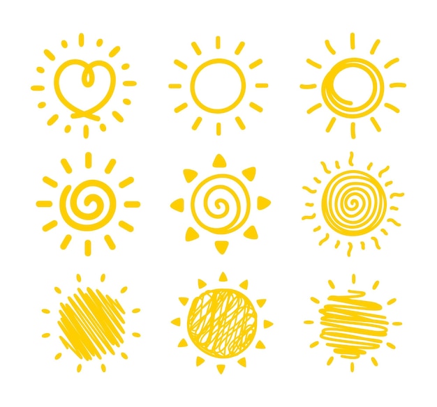 Vettore semplice cartone animato disegnato a mano sole meteo mattutino elementi decorativi per bambini