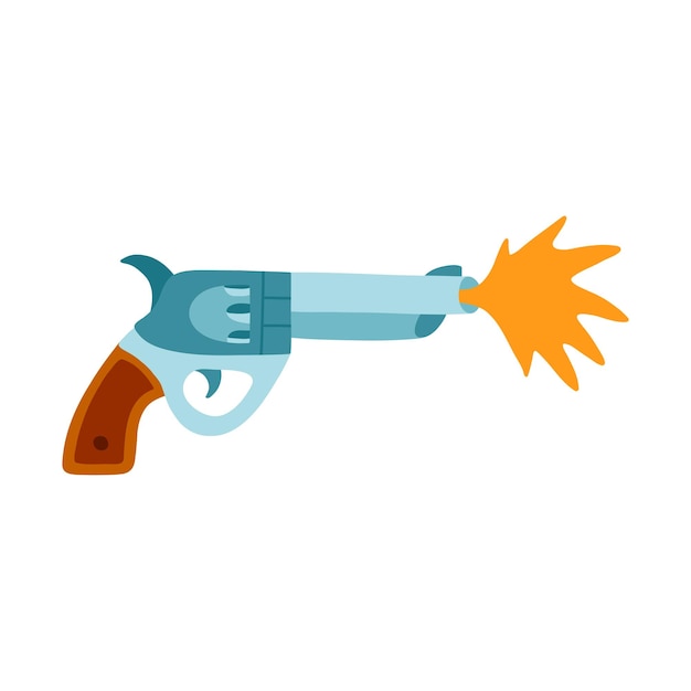 Semplice pistola da cowboy disegnata a mano con cartello in stile cartoon revolver magnum per il concetto di wild west