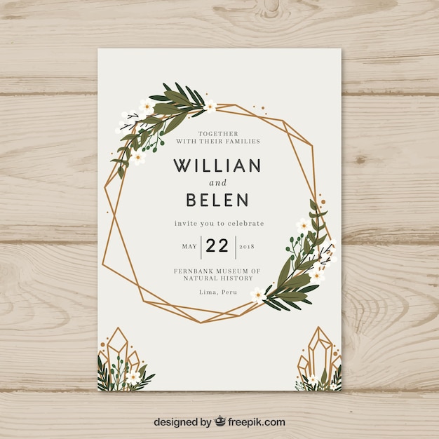 Simple hand drawn wedding invitation with a wreath