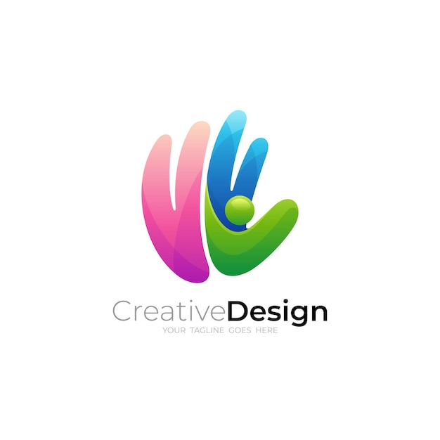 Simple hand logo with people care design template