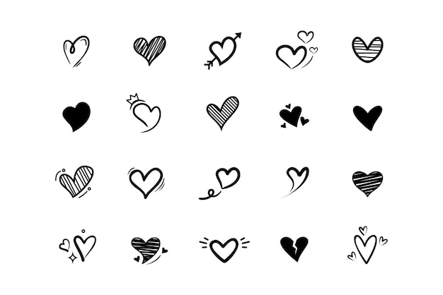 Vector simple heart shape collection in hand drawn style