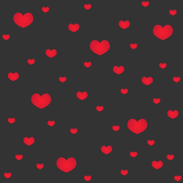 Simple hearts seamless pattern Valentines day background Flat design endless chaotic texture made of tiny heart silhouettes Shades of red Red hearts at black background Vector illustration