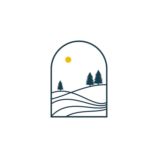 Simple hill with pine tree landscape logo design illustration