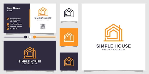 Modello di logo casa semplice con linea concept art e design biglietto da visita