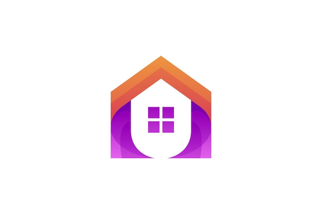 Simple home logo template with purple and orange color gradient