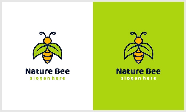 Vector simple honey bee with nature leaf concept logo design template