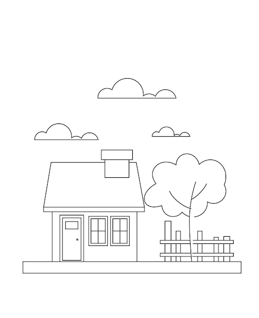 Vector simple house coloring page coloring page for kids line art design