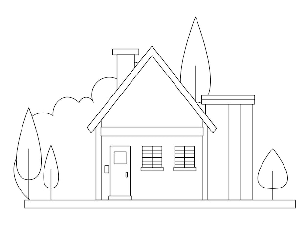 Simple house coloring page village house coloring page easy coloring page design