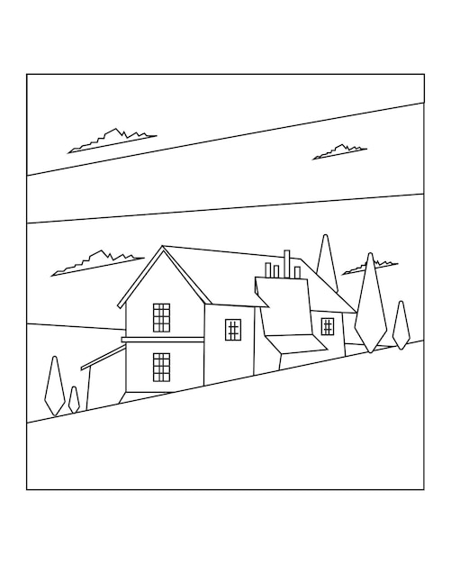 Simple house coloring pagehouse coloring pageline art coloring page