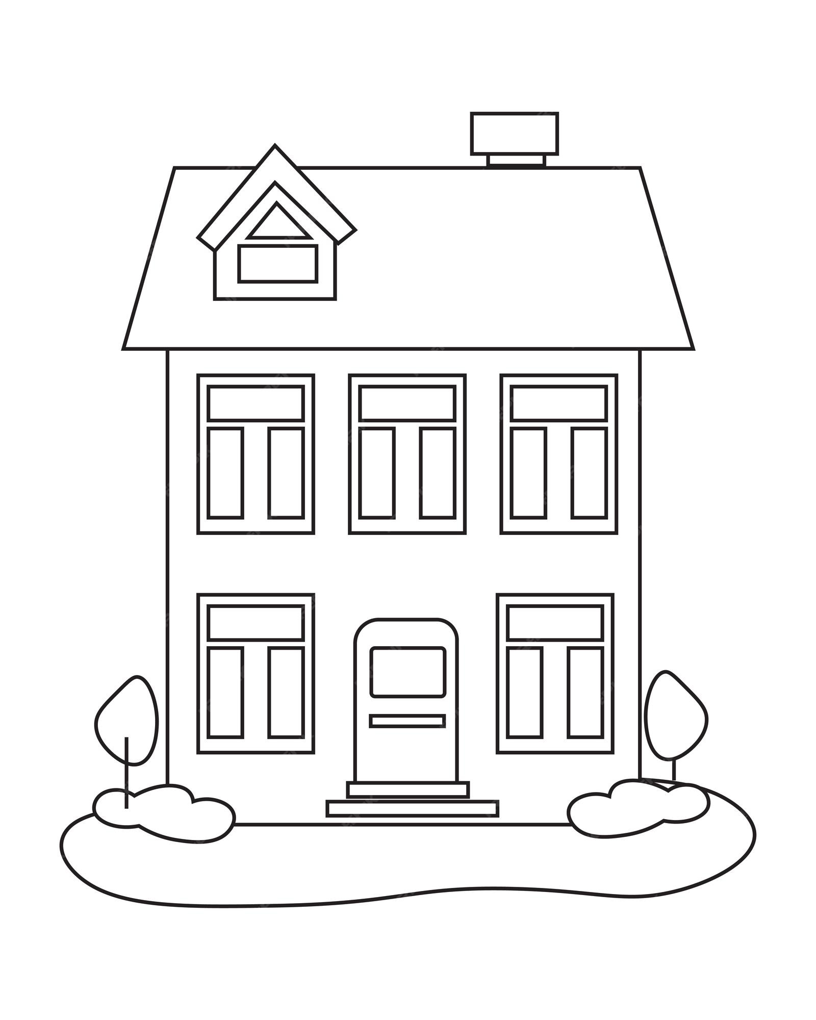 Premium Vector   Simple house coloring pagehouse coloring pageline ...