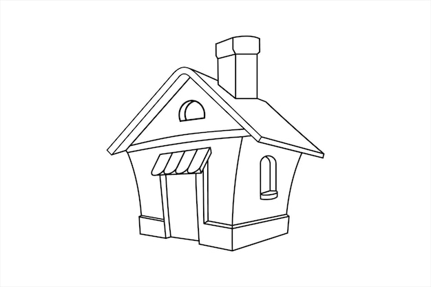 Simple house line art draw for coloring book