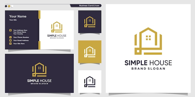 Simple house logo concept with creative line art style Premium Vector