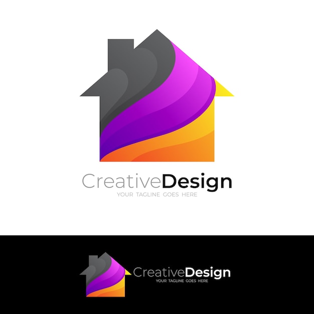 Simple house logo template 3d colorful style