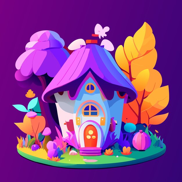 Vector simple house in nature background