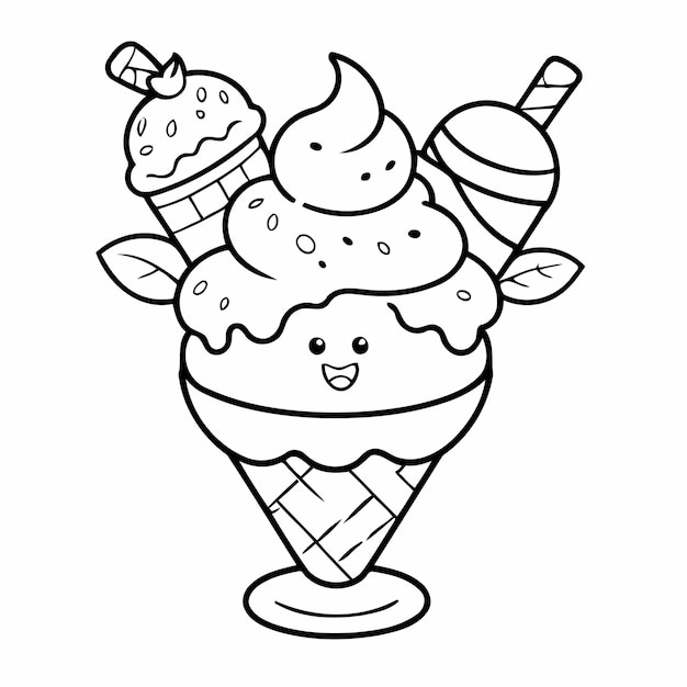 Simple ice cream sundae cream drawing for kids colouring page