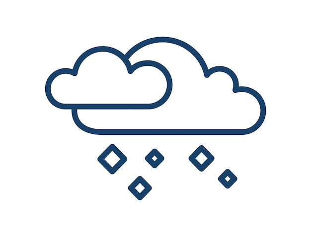 Простая иконка с градом, падающим из облаков. Погодный логотип града или ледяного дождя в стиле линейного искусства. Контурная плоская векторная иллюстрация на белом фоне.