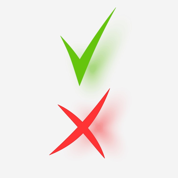 Vettore fare e non icone semplici elementi vettoriali disegnati a mano segno di spunta verde e croce rossa utilizzati per indicare le regole di condotta o le versioni di risposta