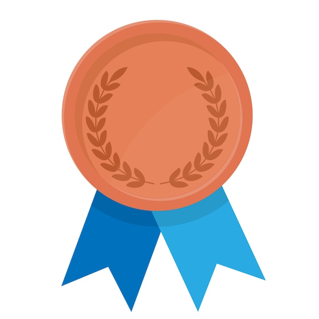 Simple illustration of bronze award medal with ribbons for winners. Flat style