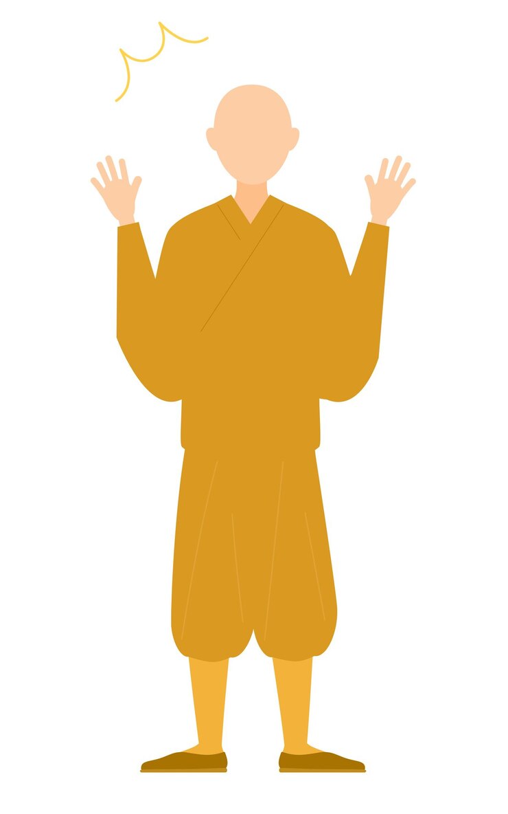 Vector simple illustration of a buddhist monk surprised he opens his arms