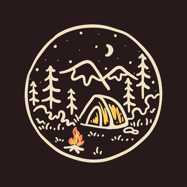 simple illustration of camping in the middle of the forest